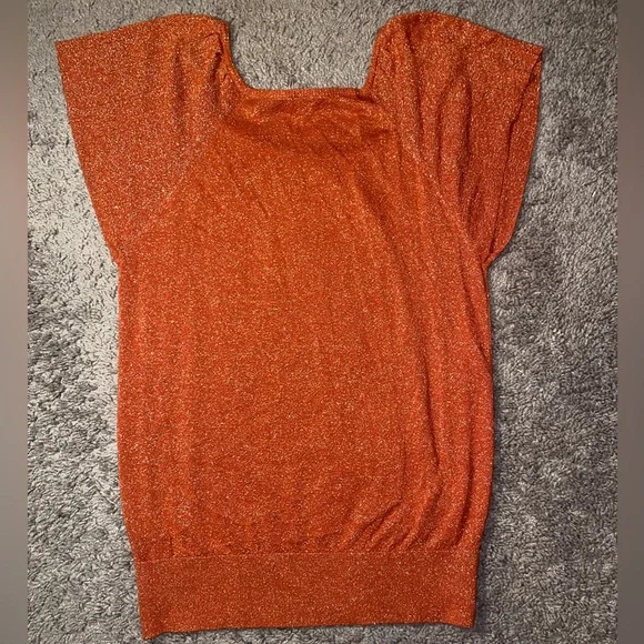 The Limited Women’s Shimmery Metallic Orange Short Sleeve Blouse Party Top Med - Picture 7 of 9